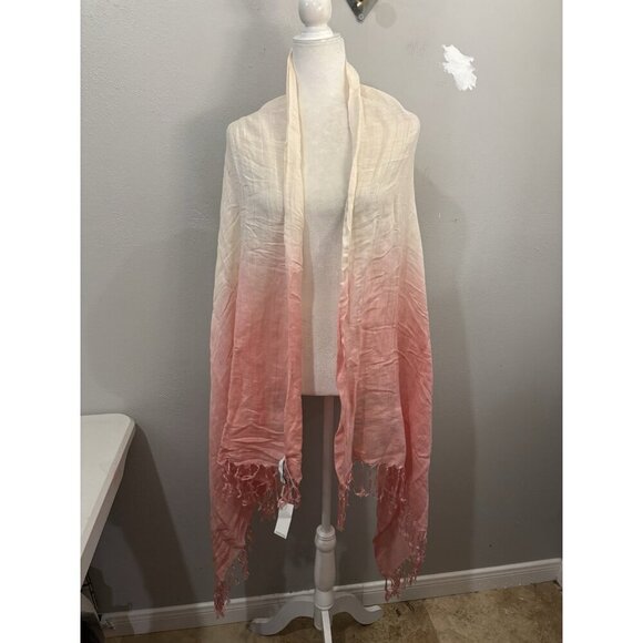 Loft Linen Blend Tasseled Long Scarf One Size Ombre Color Coral - Picture 6 of 8